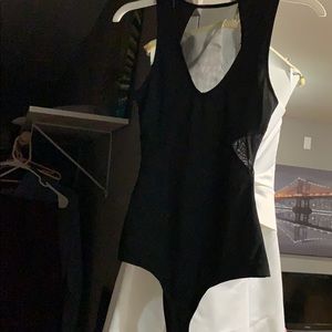 Sexy black body suit with sheer sides & back